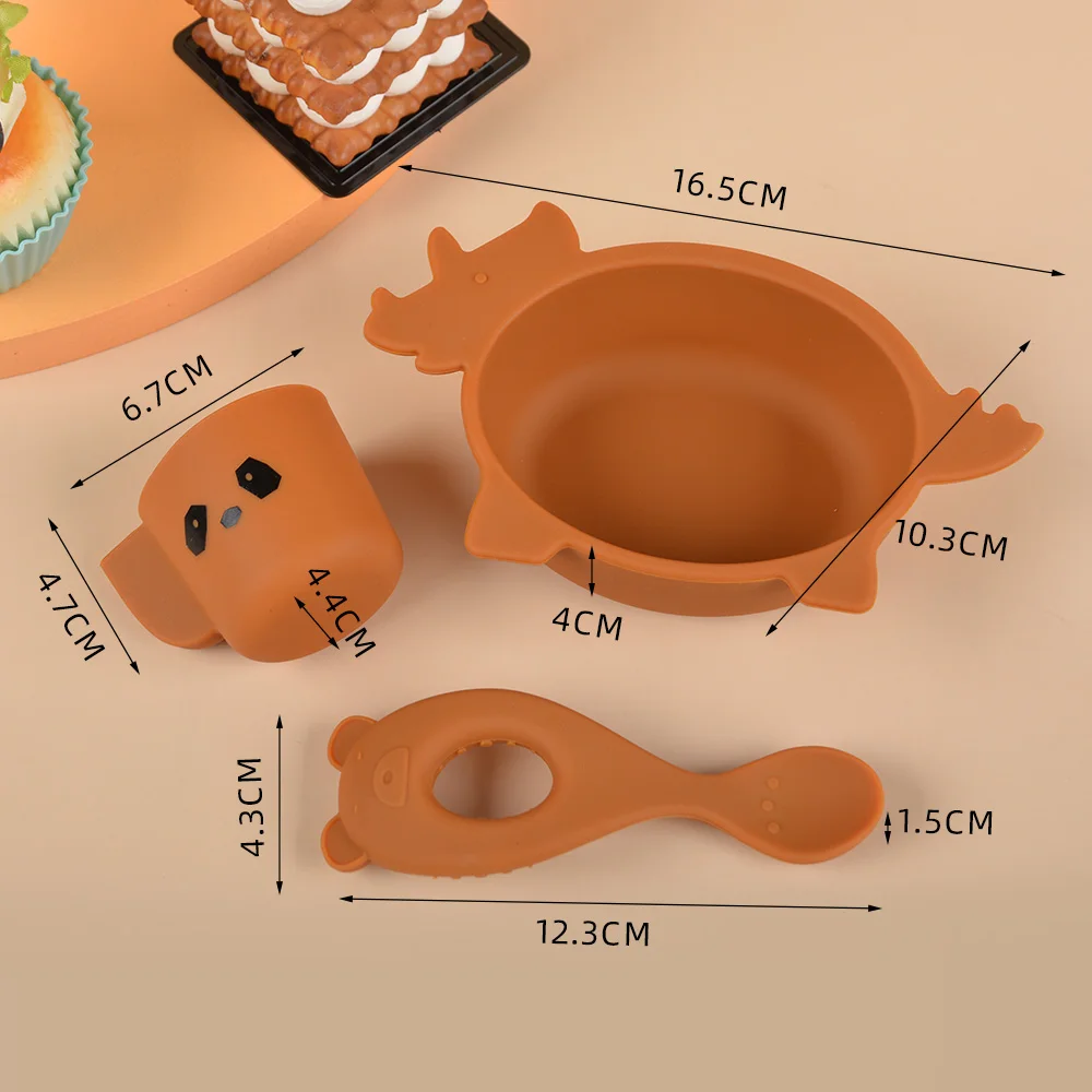 Wholesale tableware baby plates bpa free animal shape feeding silicone plate baby plate with suction cup spoon set