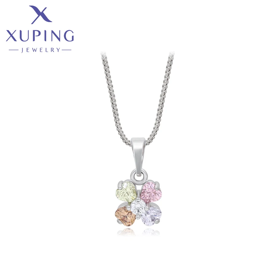 A00919823 xuping jewelry fashion elegant necklace platinum plated multicolored heart crystal necklace