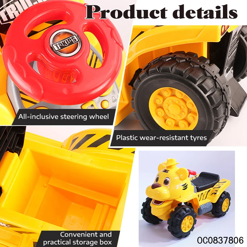Freewheel toy tiger children manual ride on car for kids to drive with steering wheels