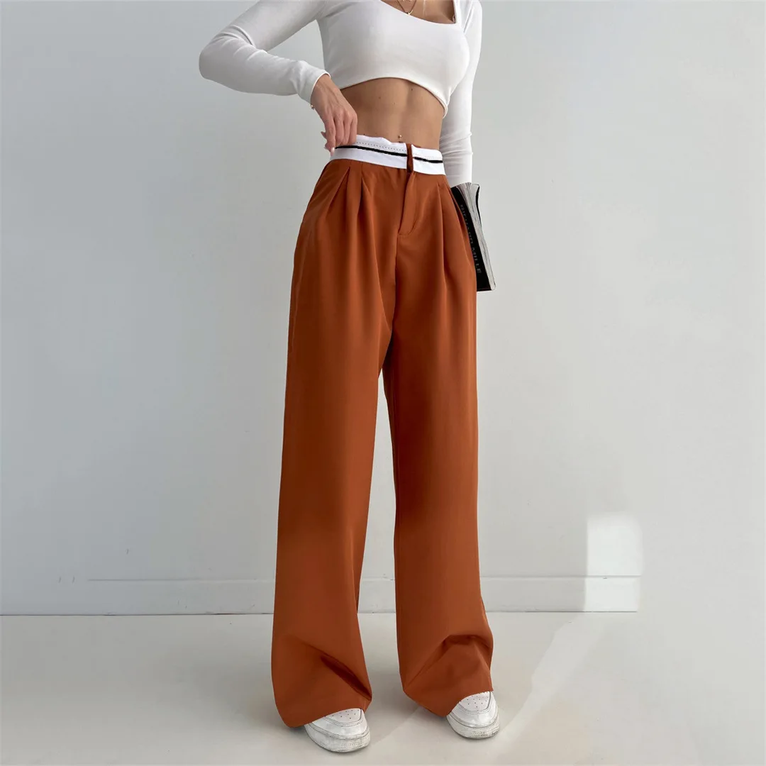 Multi Color Solid Women's Wide Leg Pants High Waisted Business Work Trousers Long Straight Suit Sexy Straight Casual Trousers factory