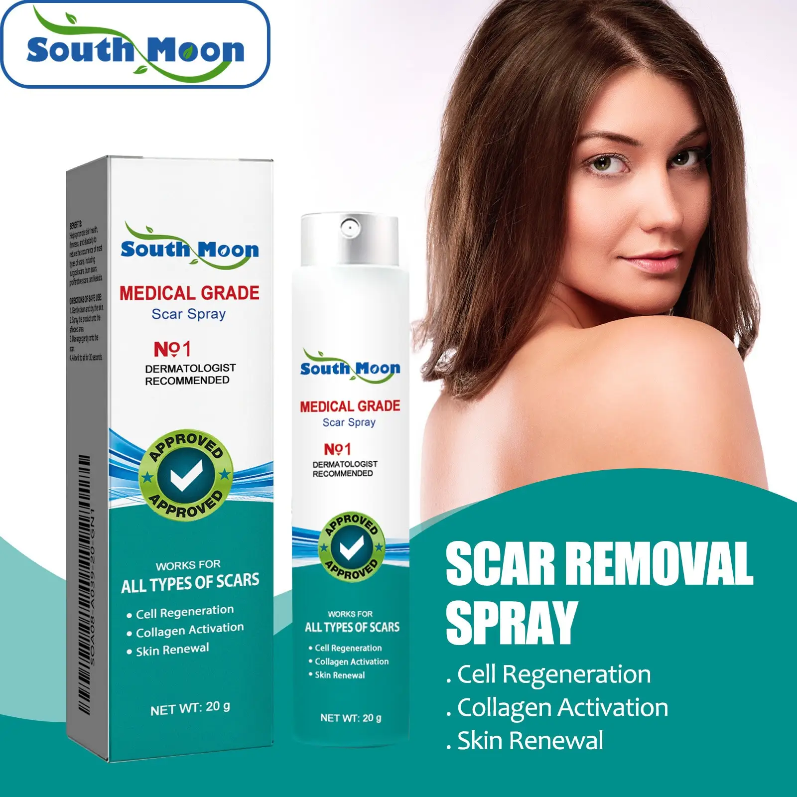 South Moon Scar Spray Cesarean Hyperplastic Contracture Burn Acne Surgical Scars Stretch Mark Keloid Treatment Liquid