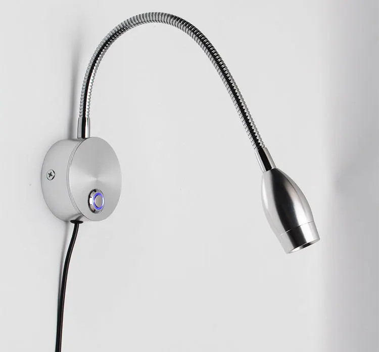 3W wall mounted led reading table light Hotel bedroom bedside headboard flexible gooseneck lamp