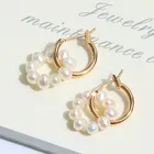 Hoop Korean C-shaped Simple 14K Gold-filled Freshwater Pearl Double Hoop Earrings