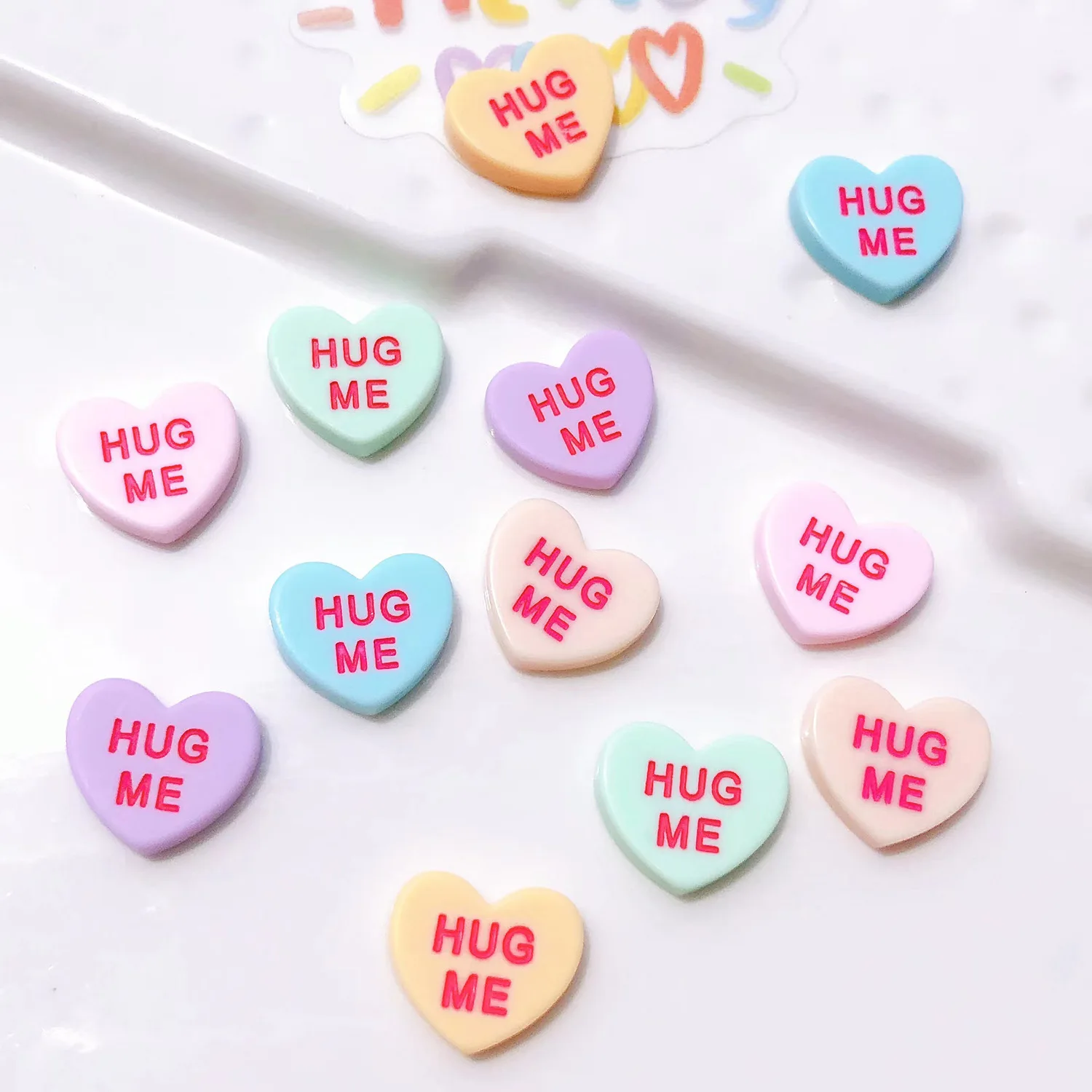 Cartoon Kawaii Love Heart Hugme Resin Charms Flatback Letter Cabochon