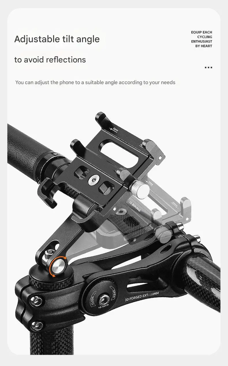 Universal Motorcycle Cell Phone Holder with Bottom Support Stainless Steel Black for Right Side Placement of Your Phone