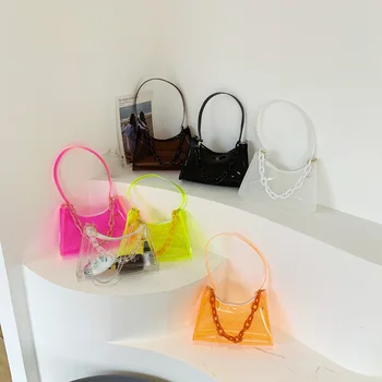New summer fashion clear hand bags women transparent candy color tote ladies beach bags neon pvc handbag for girls