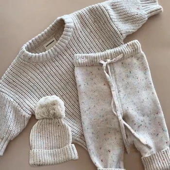 Custom 100% Cotton Knitted Baby Clothes Sets Winter baby Pullover Multi piece Knitted Sweater Set