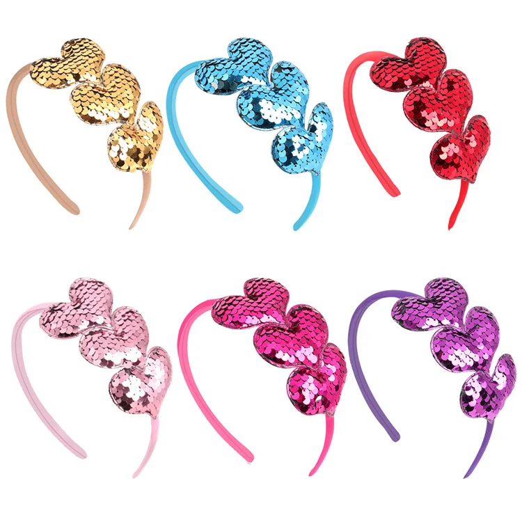 Hot Selling Sequins Hearts Hairband Kids Hair Hoop Headband For Children Hair Decoration