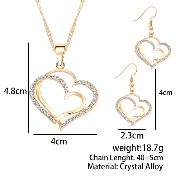Exquisite Silver Heart Diamond Pendant Necklace Crystal Earrings and Bracelet Wedding Birthday Jewelry Gifts
