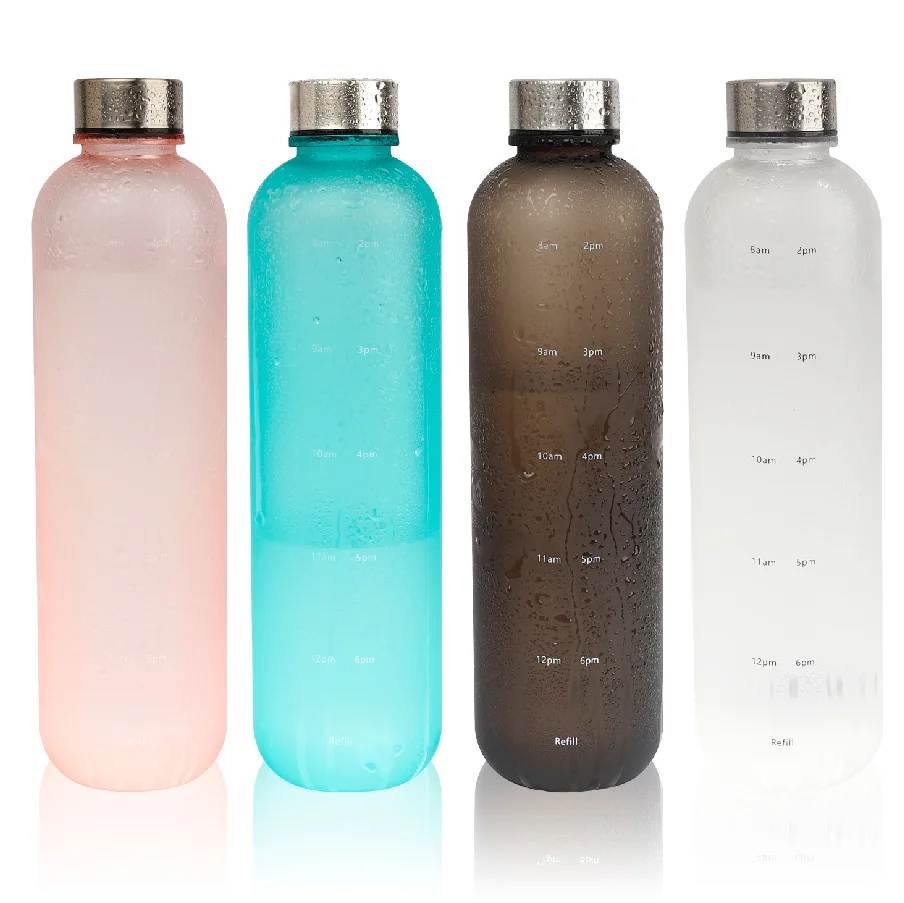 Custom BPA Free Plastic eco friendly water bottle time stamp Top Seller 32oz Motivational Water Bottles for kids