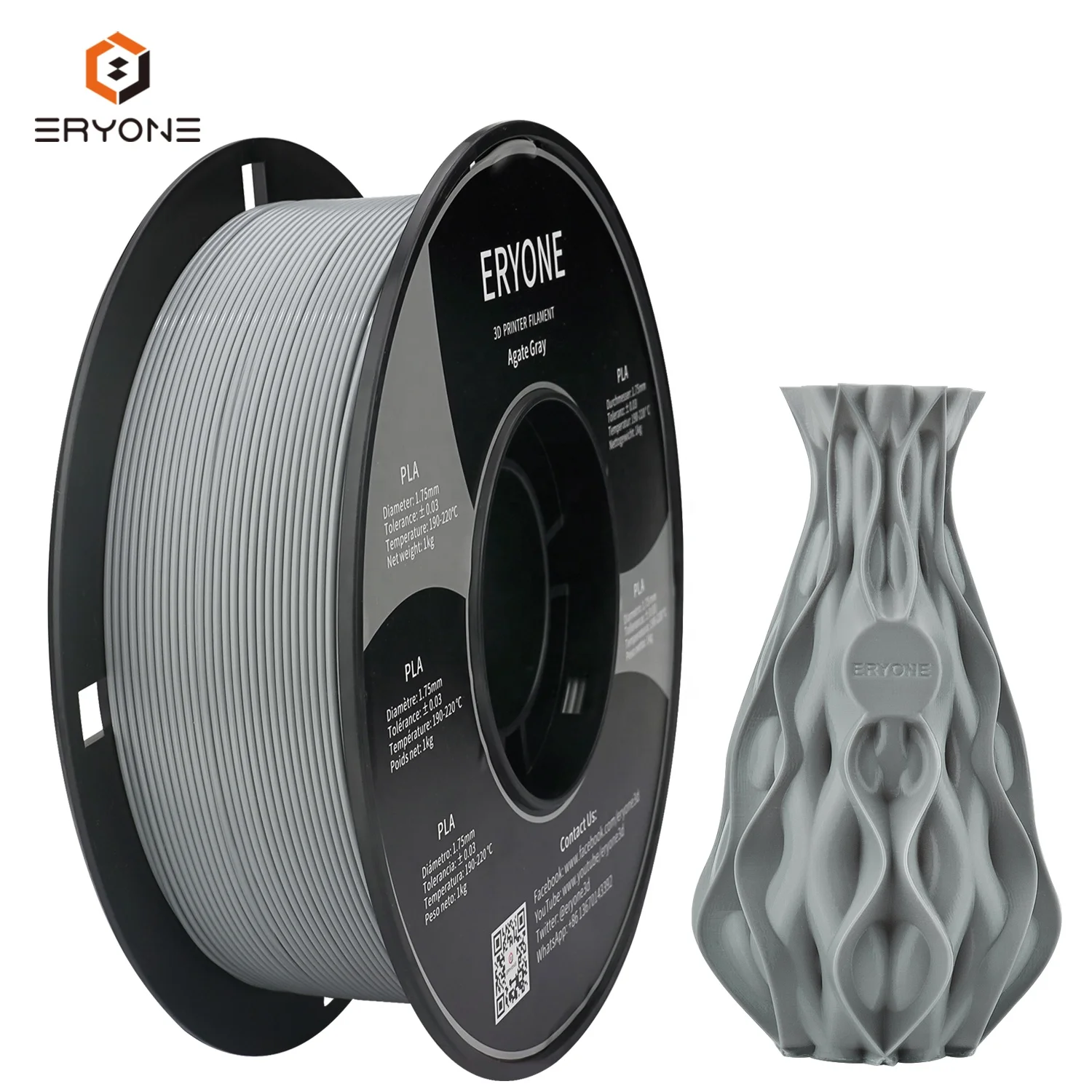 /Bobine 2.2 LBS 1.75 mm Gris Agate ERYONE PLA Filament pour Imprimante 3D 1 kg Tol¨¦rance: ¡À0.03 mm 