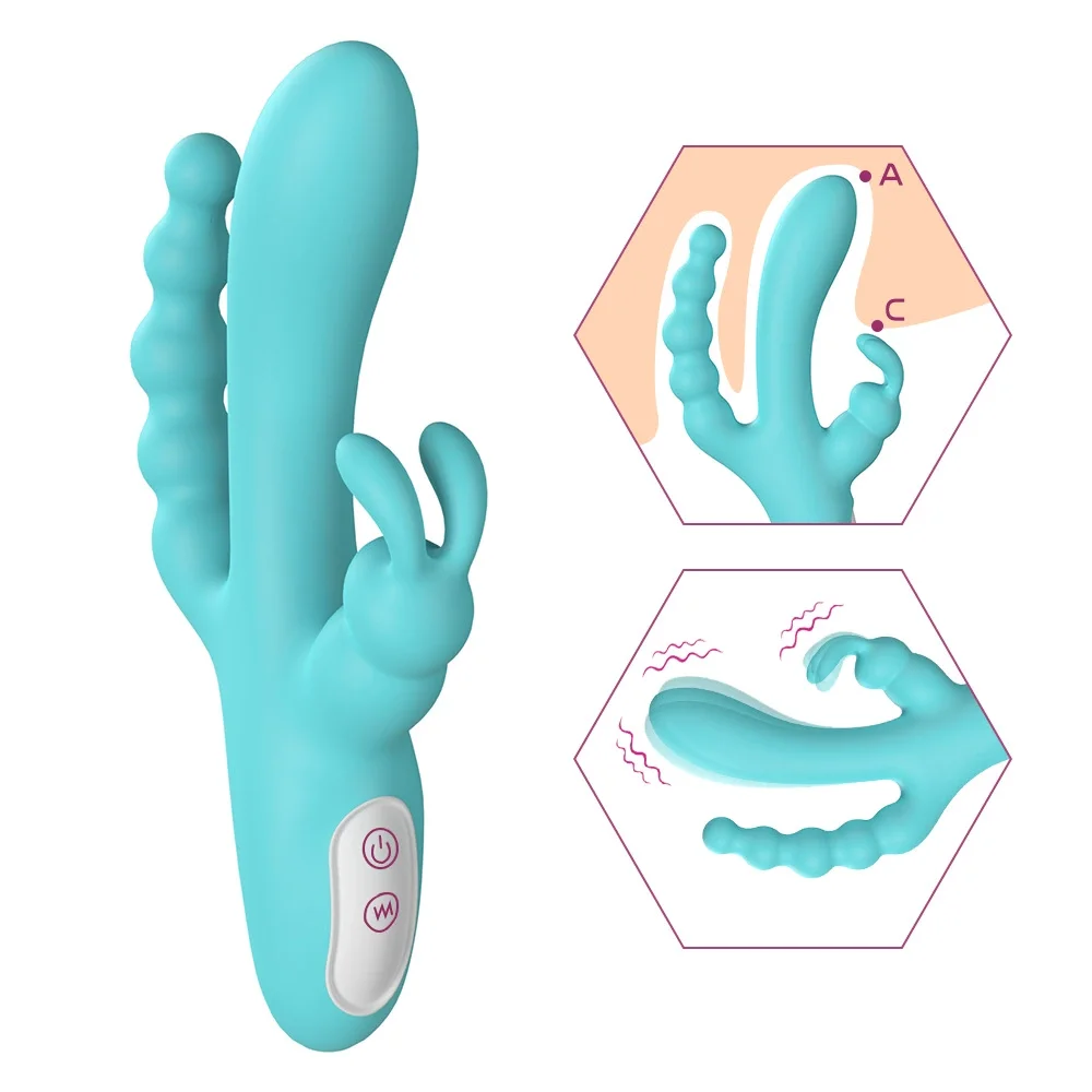 3 in 1 Rabbit Vibrator for Women & Couples Female Masturbation with Clitoris G Spot Anus Stimulation 9 Vibrating Modes
