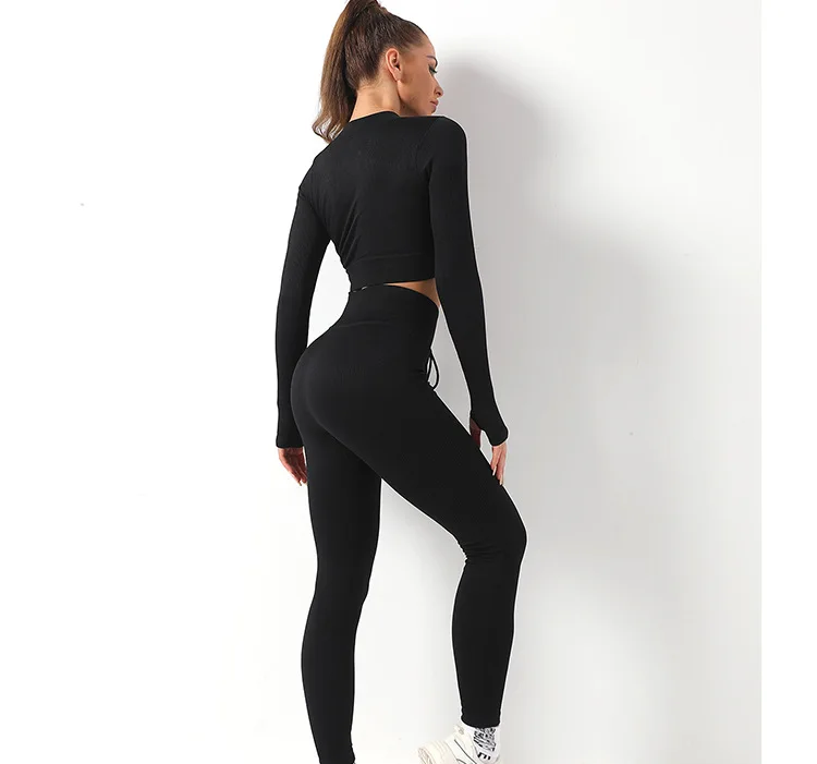Mayround Workout Sets for Women 2 Pieces Ribbed V-Neck Bra+High Waist Leggings Set Seamless Yoga Outfits Sports Clothing Womens Sportswear Tracksuit 