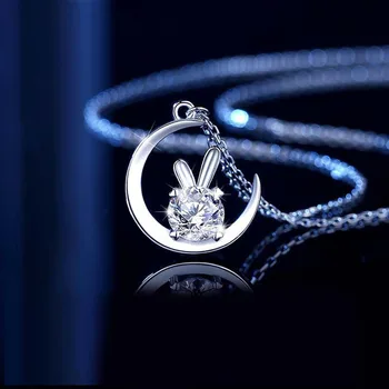 Aimgal Lucky Moon Rabbit Moissanite diamond  Necklace 1ct D-VVS1-3EX S925 sterling silver plated pt950
