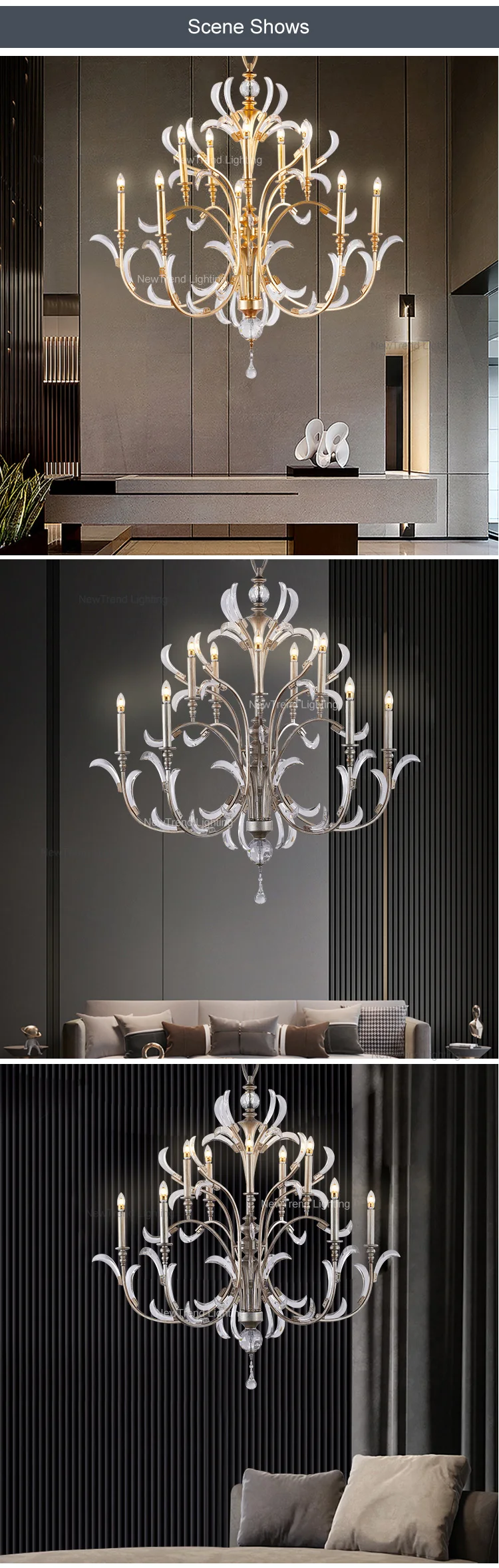 DZ-030 Luxury Hotel Lobby Villa Restaurant Indoor Decoration Pendant Light LED Crystal Chandelier manufacture