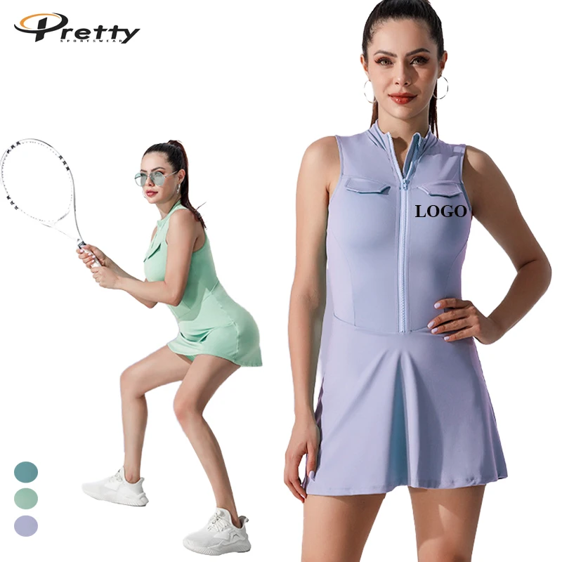 Custom LOGO New Arrivals Sleeveless One-Piece Tennis Suit Sportswear Girls Badminton Golf Wear For Women Tennis Dress Clothes