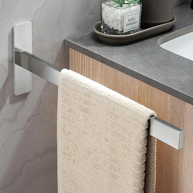 Wall Mounted Modern Towel Holders Stainless Steel Black Towel Bar Easy To Install Adhesive Towel Bar