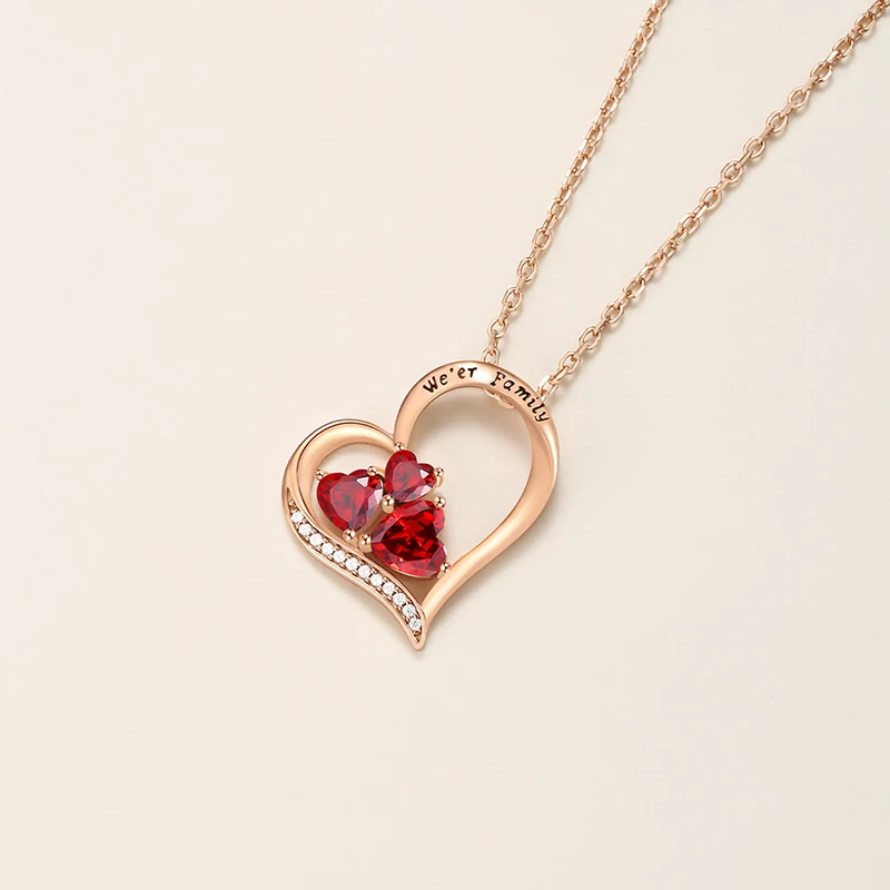 925 Silver Ruby Heart Pendant Necklaces Red Zircon