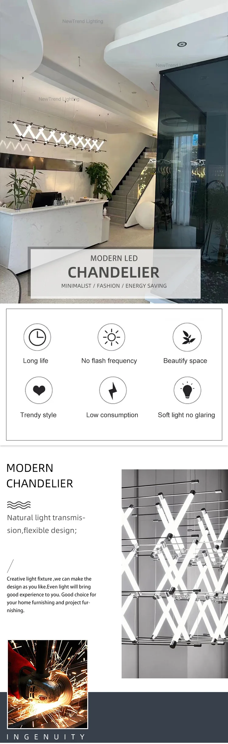 CPL-136 Unique Design Indoor Decoration Pendant Light Hotel Villa Mall Shop Minimalist LED Chandelier details