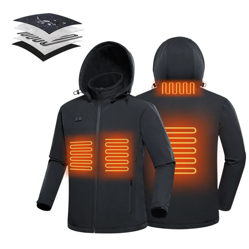 Men's Winter Coat 5V USB Self Heating Jacket Lightweight Windproof Waterproof Hooded Electrical Heated Jacket