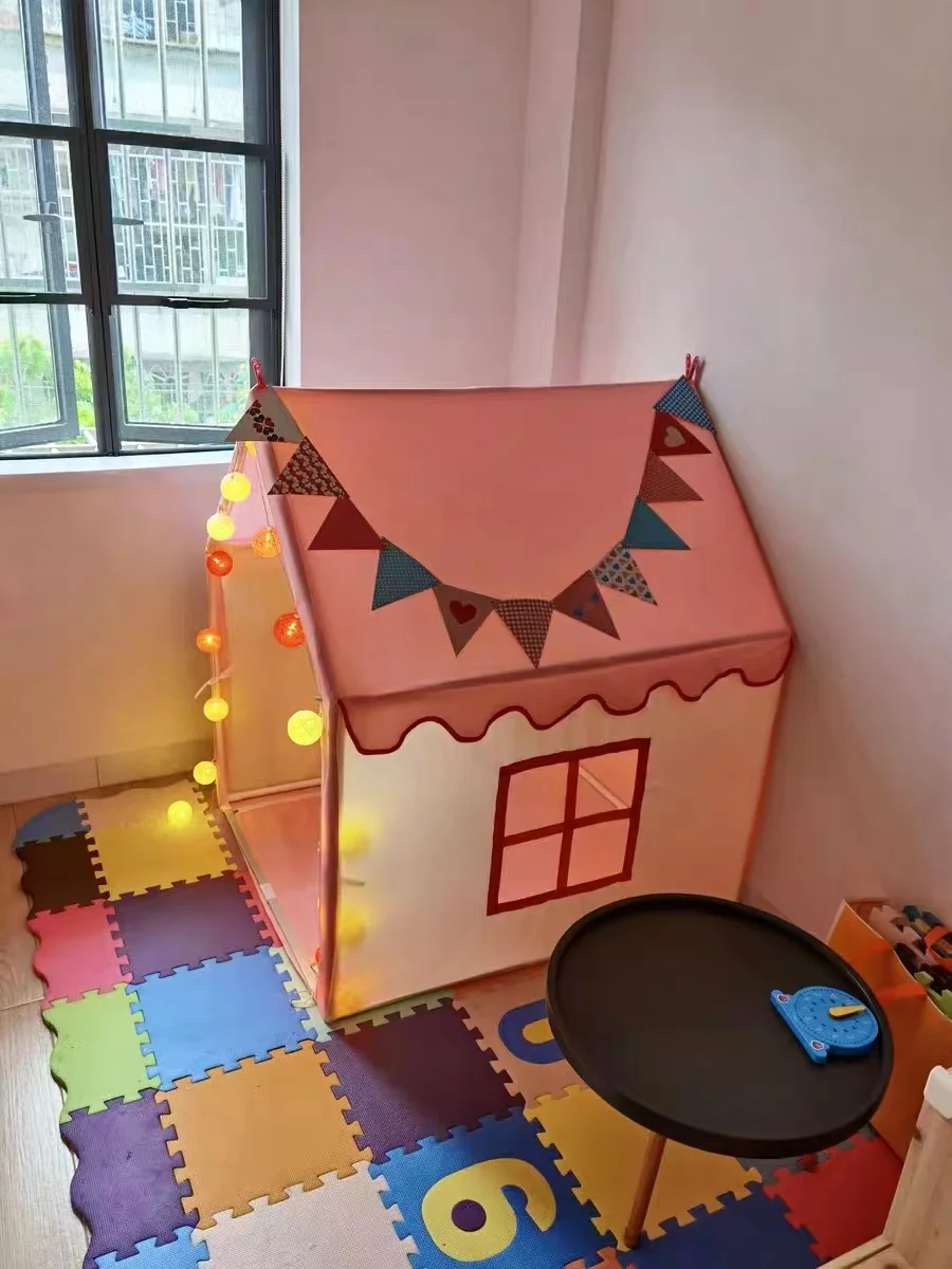 带地垫通风网室内婴儿圆锥形游戏帐篷涤纶面料儿童玩具男女游戏屋