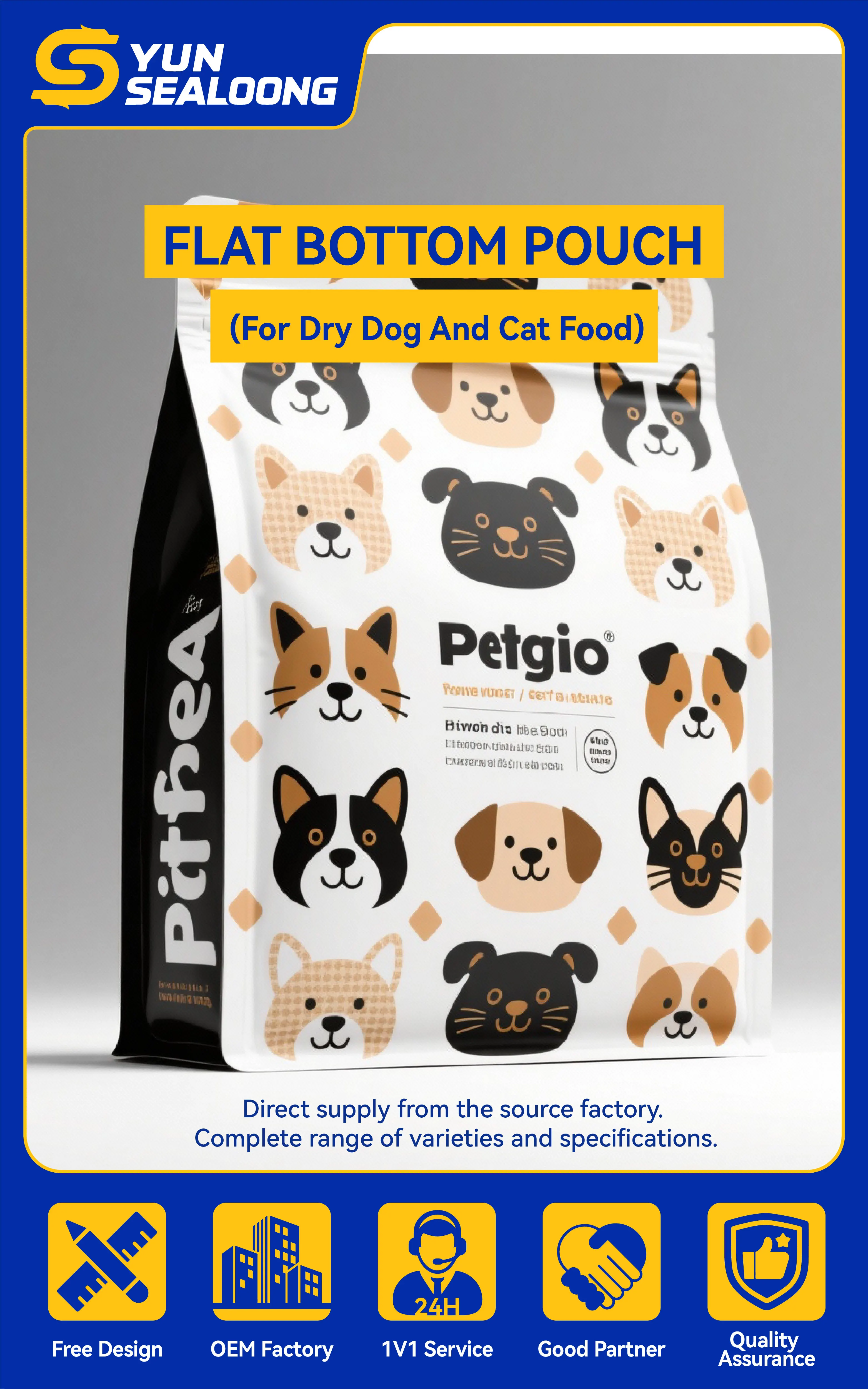 Custom Printed Flat Bottom Pouch for Dry Dog and Cat Food