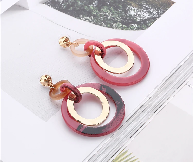 Classic Round Shape Circle Acrylic Chain Link Drop Earrings For Women