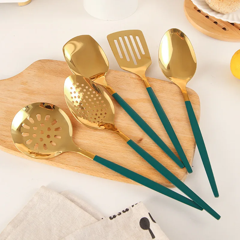 Gold 7 pieces Stainless steel Kitchen Utensils Elegant Vintage Salad Classic Spoon Kitchenware