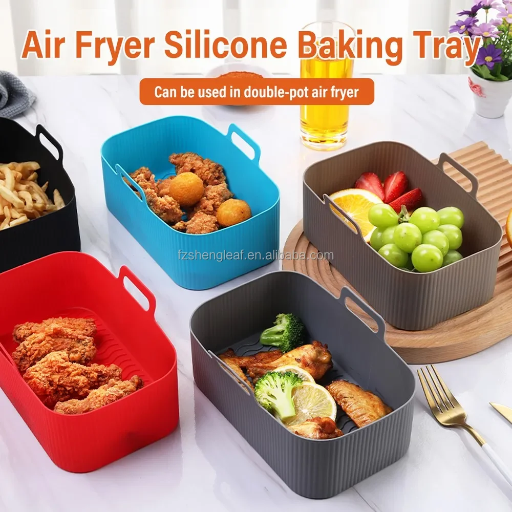 product 2pcs bpa free eco friendly food grade au gratin dishes rectangle oven baking tray basket reusable air fryer silicone tray liner-1