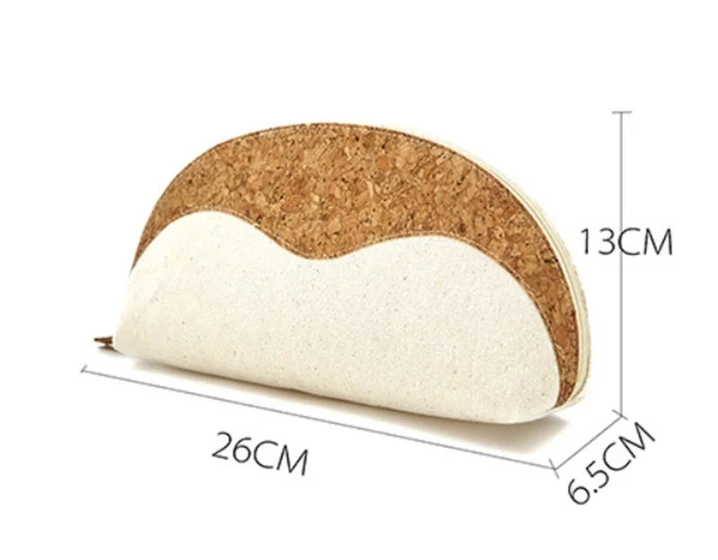 Custom Logo Cotton Canvas Cosmetic Bag Eco Friendly Zipper Pouch Cork Travel Toiletry Shell Makeup Organizer Cork Cosmetic Bag