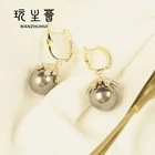 Pearl Retro Style Big Pearl 14k Gold Plated Silver Bridal Earrings For Women