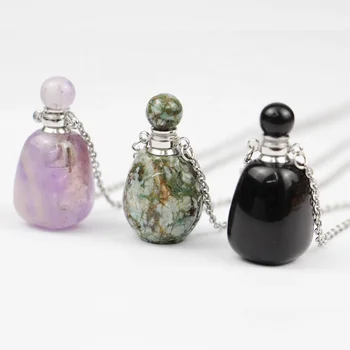 LS-A081 Perfume Bottle Necklace Pendant Chain Necklace With Amethyst/Black Onyx/Ocean Jasper Pendant Hot