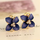 Blue Crystal Earrings Blue Royal Blue Three-dimensional Frosted Drop Oil Camellia Crystal Diamond Earrings Women