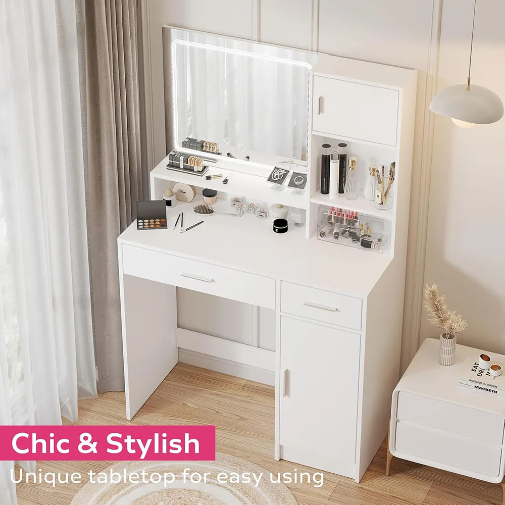 Modern 3-Level Storage Dresser with Large Drawer 3 Lighting Modes & Adjustable Brightness LED Lighted Mirror for Bedroom factory