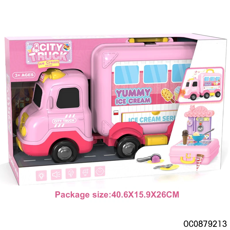Kids toys kitchen set pretend play small mobile truck pink ice cream toys