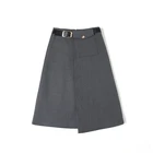 Skirt Long HISOKEY Asymmetric Design Half Skirt Commuter Women Clothing Solid High Waist Mature Long Skirt