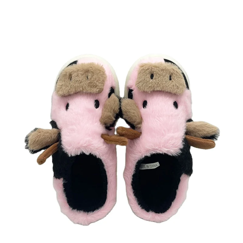 New Comfortable Cow Plush Slippers Fashion Cute Milk Cow Fur Slides Slippers Winter Sandals Footwear Wholesales Slippers