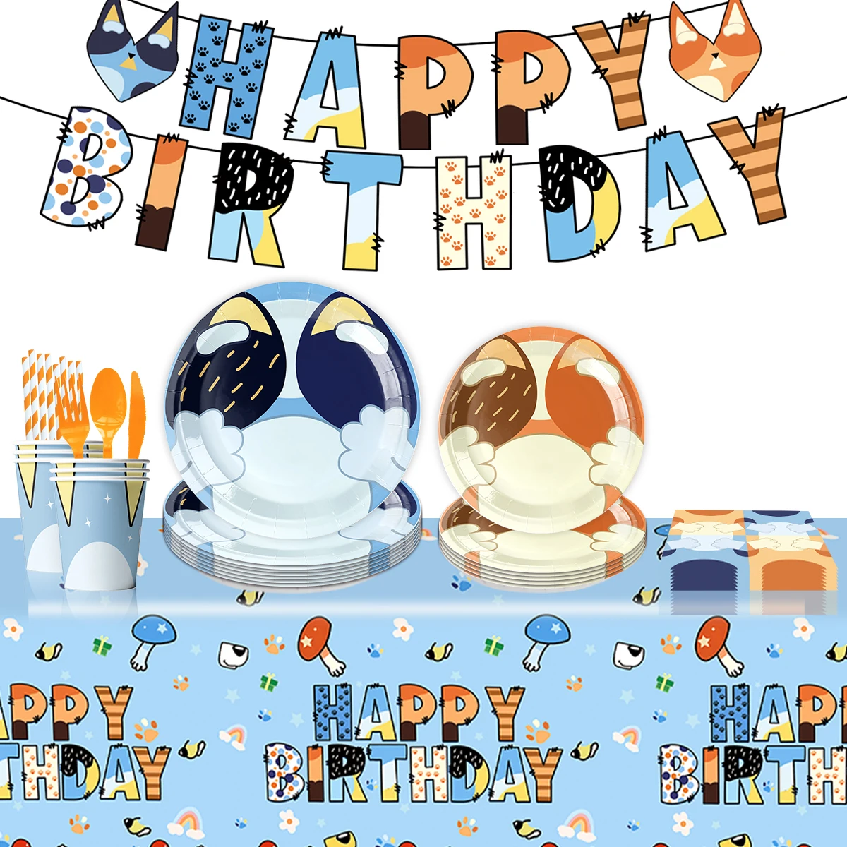 Customized Birthday Party Decoration Cartoon puppy Pattern Party Disposable Tableware Paper Plates And Cups Set