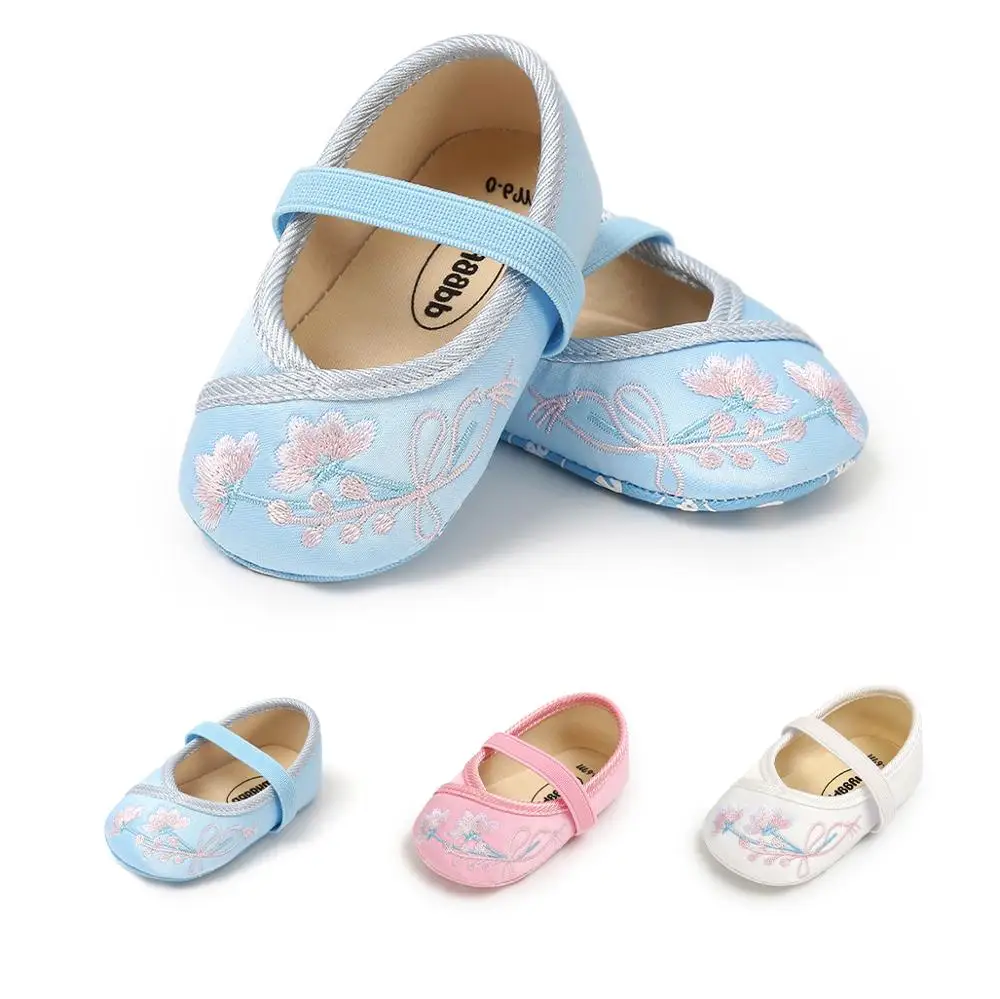 Hot selling soft cotton sole Flower print princess dress Wedding party baby shoes girl