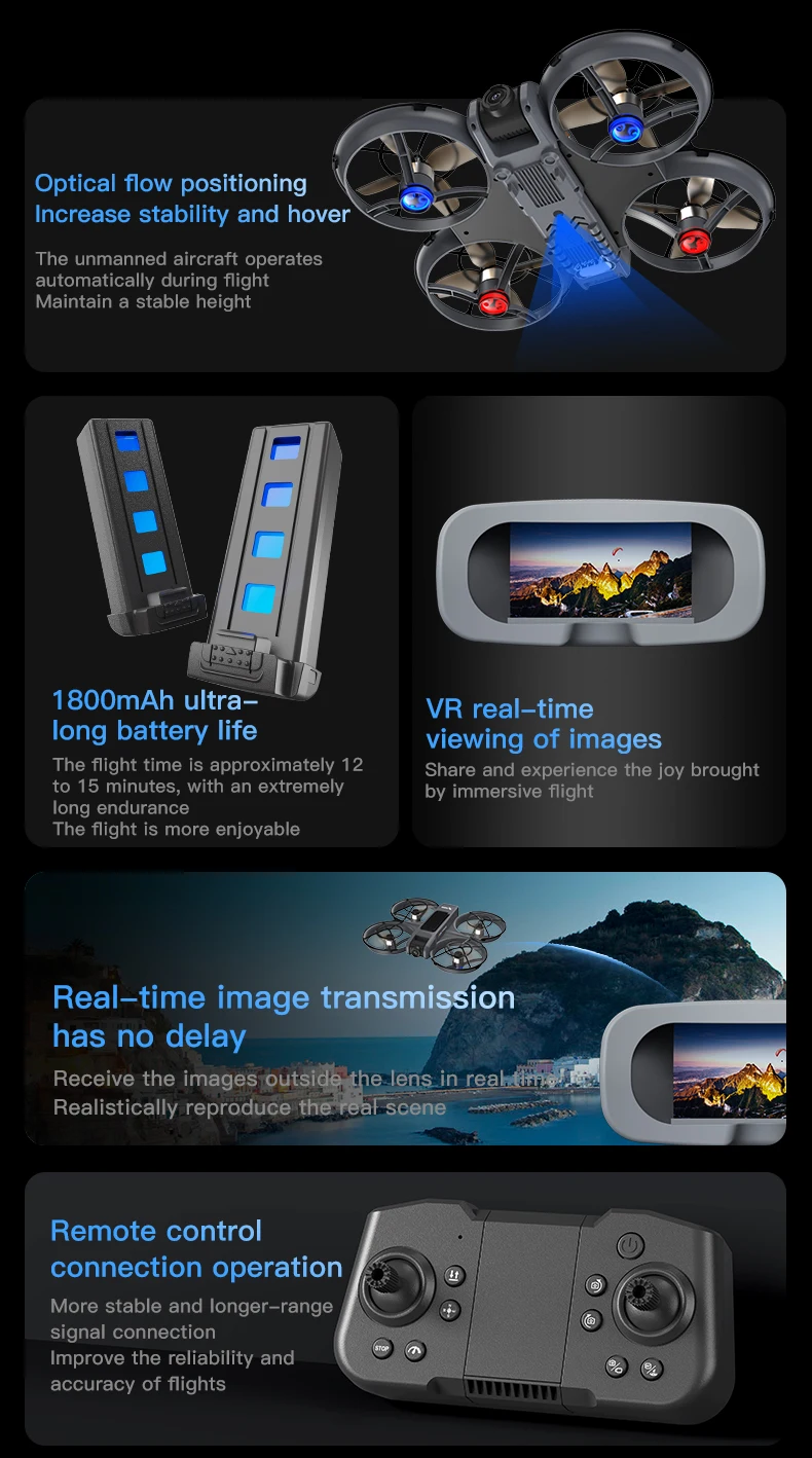 2025 New X226 Drone with VR Glasses 4k Hd Dual Camera Fpv 15 Minutes Flying Battery Long Range Rc Quadcopter Drone