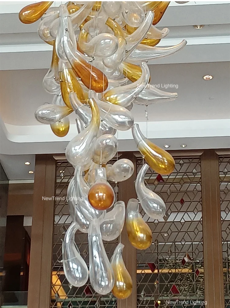 CPL-323 Luxury Bespoke Large Lighting Indoor Decoration Villa Hall Hotel Lobby Staircase Glass LED Chandelier manufacture