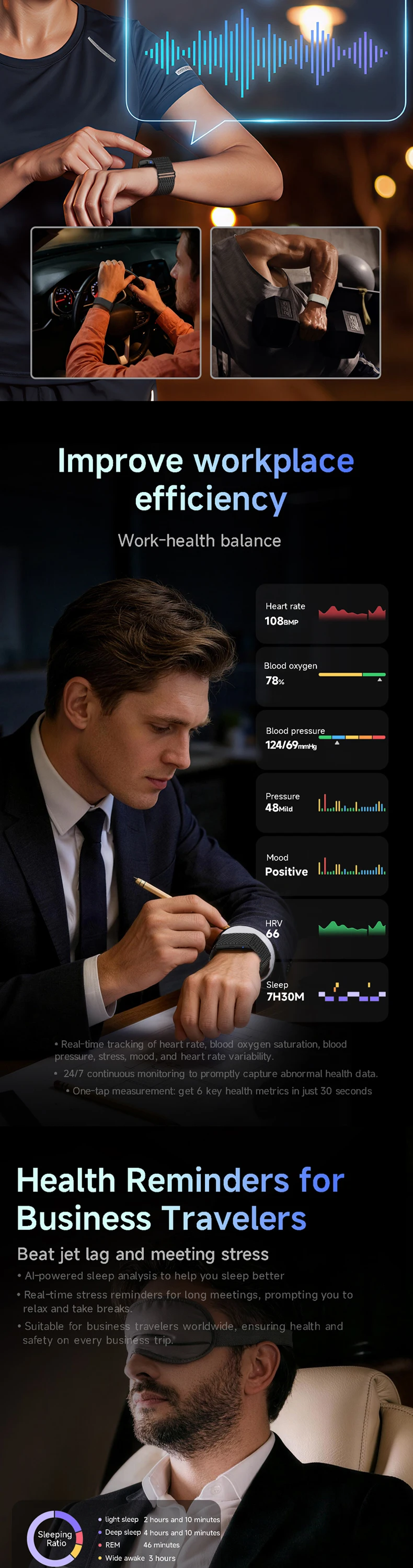 product 2026 smartwatch bracelet voice dictation ai summarization fitness tracker heart rate sleep monitoring bt53 smart bracelet es100-3