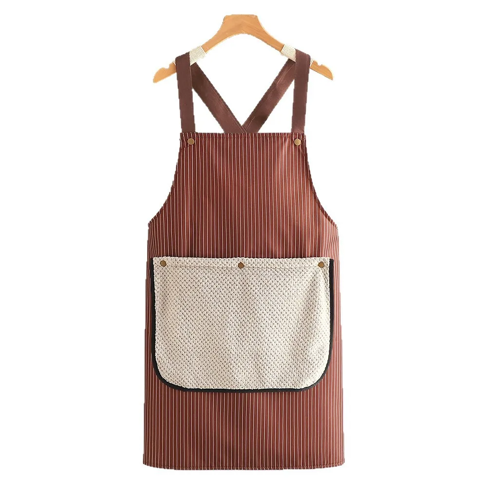 Detachable Thick Canvas Simple Style Sleeveless Stripe  Waterproof Grease Proofing Household Kitchen Hand Towel Apron