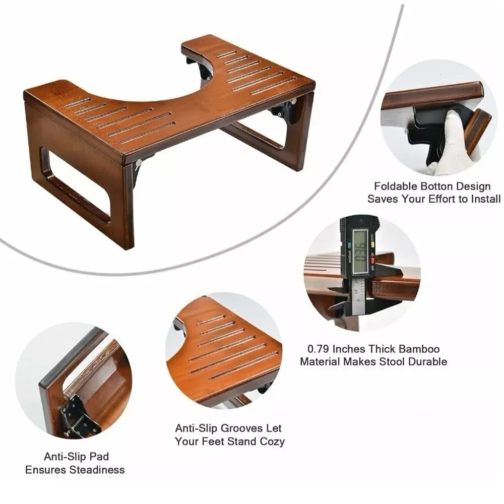 product wooden toilet stool foldable toilet foot stool ergonomic adjustable height potty step stool footrest for household bathroom use-10