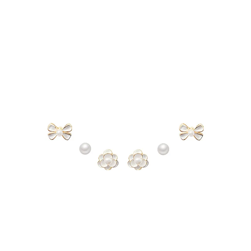 small exquisite three-piece set pearl Zircon ear studs female temperament minority sense of luxury earring