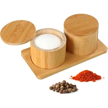 Bamboo Salt Box Bamboo Spices Sugar Storage Container with Tray Camping Kitchen Natural Multifunction Kitchenware 30~40 Days