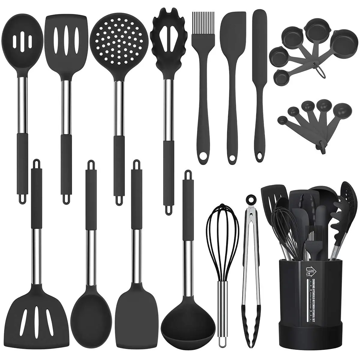 24Pcs Non-Stick Kitchen Utensils Set Food Grade Silicone Heat Resistant Cooking Tool Stainless Steel Whisk Turner Spoon