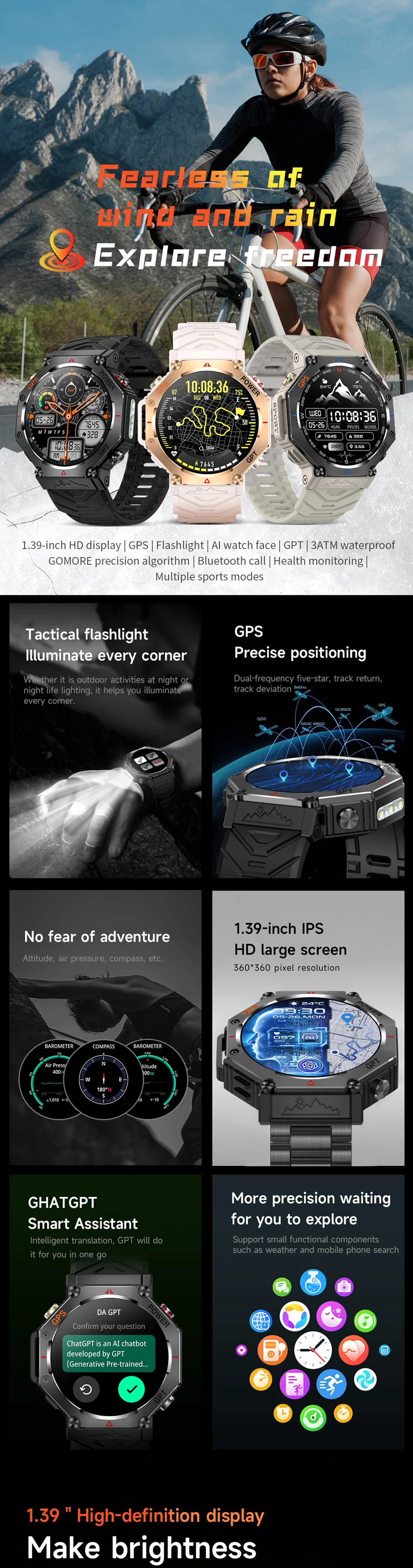 product cheap dafit gps smart watch kc91 zinc alloy case 530mah battery ai watch dials dagpt gps training 3atm waterproof smartwatch-0