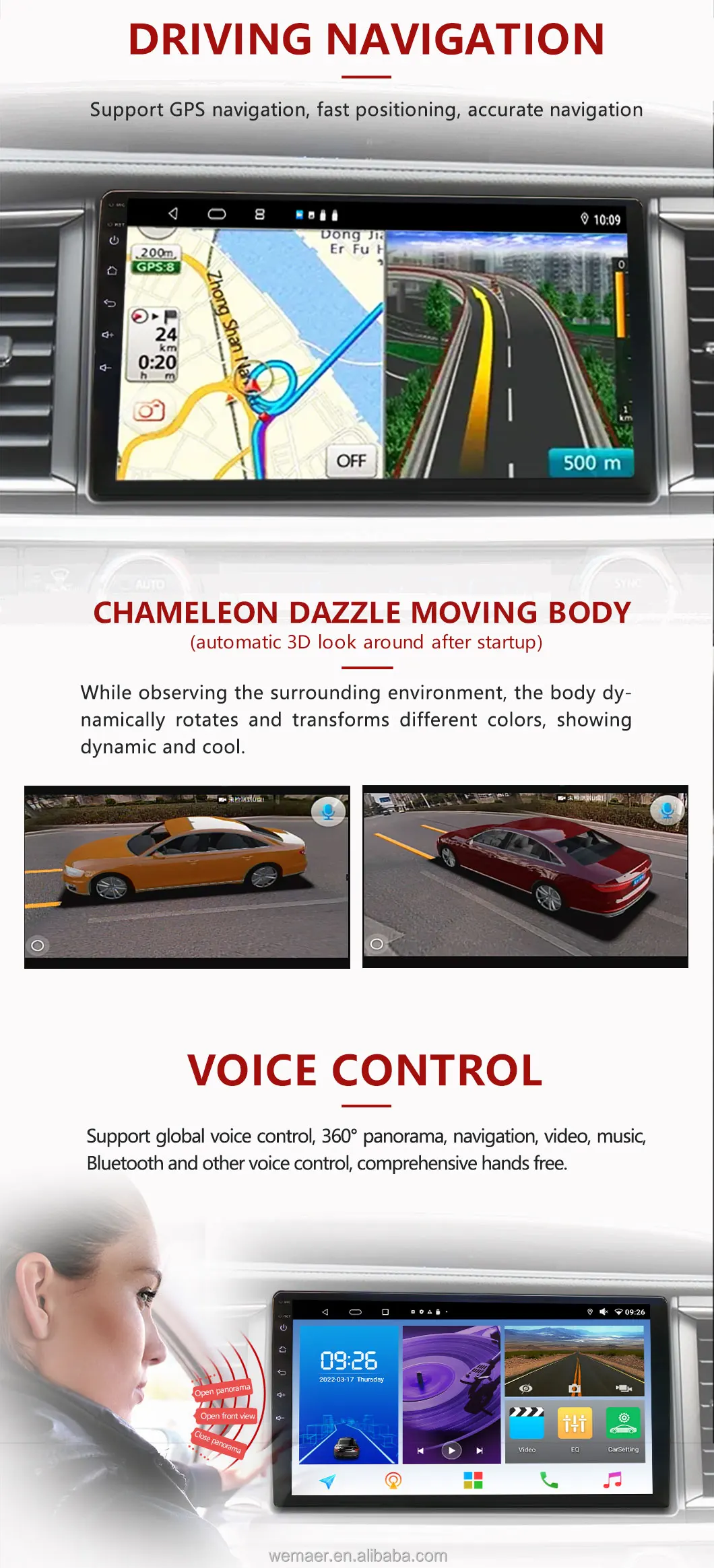 Wemaer OEM T5 Car 360 Degree Camera System Radio Stereo Navigation Waterproof HD Video Bird View 360 Car Camera Android Player manufacture