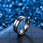 Ring Men Rings Name Ring New Simple Black Blue Grooved Titanium Stainless Steel Ring For Men Women Wholesale